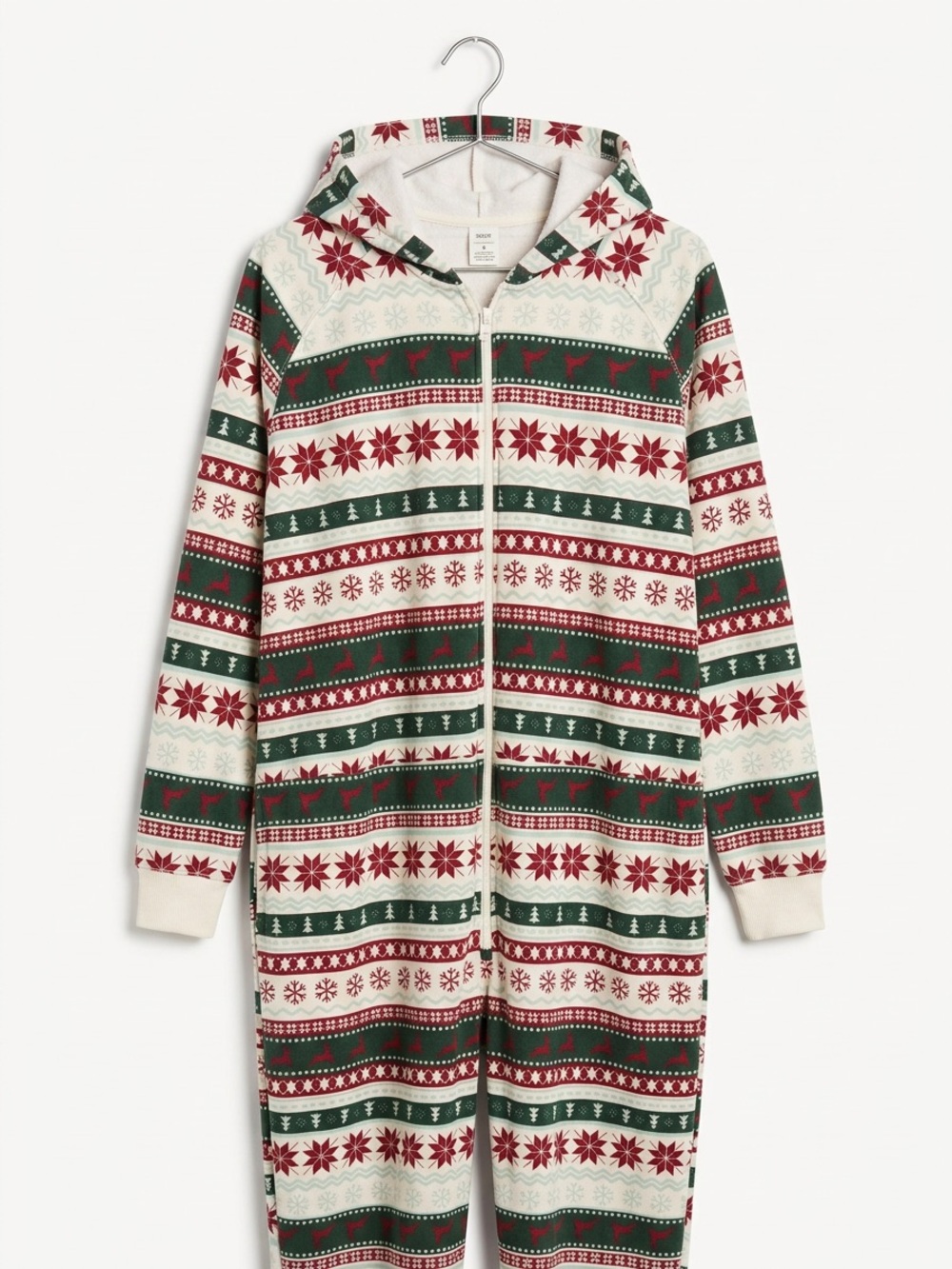 Holiday Fabletics Red & Green Snowflakes & Xmas Trees Onesie Family Hoodies